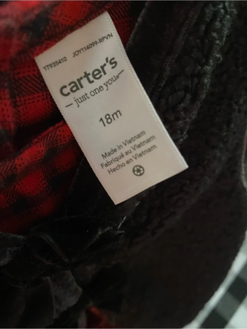 Carter’s Red and Black Girls' Plaid Dress with Black Sherpa Vest NWT Size 18mths